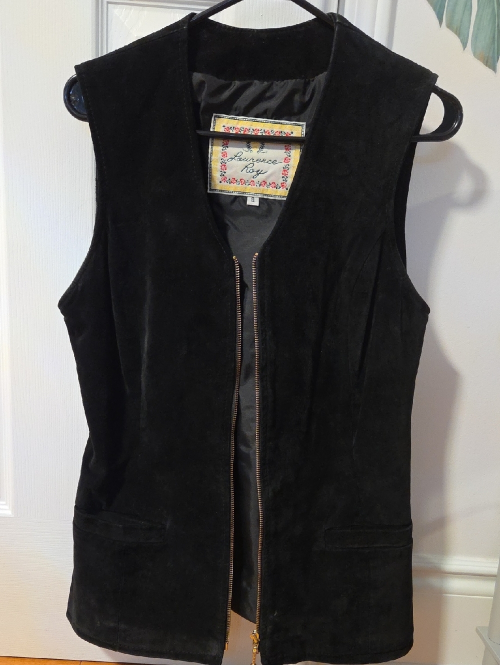 Black Suede Zip-Front Women's Vest by